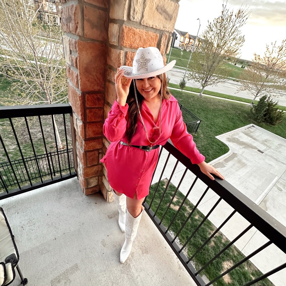 Size large, hot pink silk dress